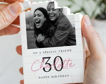 Personalised 30th Birthday Gift For Her, Best Friend Photo Keepsake, Custom Building Block, Milestone Birthday Present