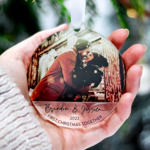 First Christmas Together Ornaments, Our First 1st Christmas Couple Ornament, Personalised Photo Couple Christmas Tree Bauble, 2023 Gifts image 1