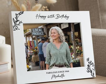 Personalised Birthday Celebration Frame, 60th Birthday Gift For Her Or Him, Birth Year Photo Keepsake, Milestone Birthday Present