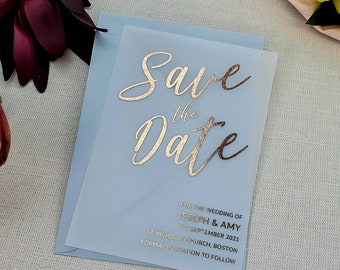 Foil Vellum Save the Dates Cards, Save the Dates Invites, Foiled Vellum Wedding Invitation, Gold foil, Rose Gold Foil, Silver Foil