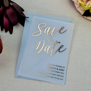 Foil Vellum Save the Dates Cards, Save the Dates Invites, Foiled Vellum Wedding Invitation, Gold foil, Rose Gold Foil, Silver Foil