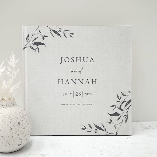 Modern Wedding Guest Book - Personalised Linen Guestbook in 6 Colour Choice - Planner - Polaroid Wedding Photo Album - Wedding Gift Keepsake