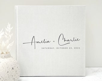 Wedding Guest Book - Linen Signature Guestbook in 6 Colours - Personalised Planner - Polaroid Wedding Photo Album - Custom Wedding Keepsake