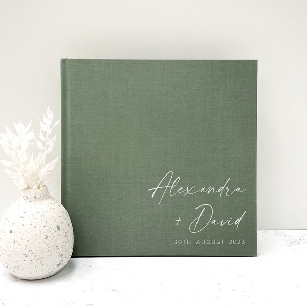 Modern Wedding Guest Book - Personalised Linen Guestbook Planner with 6 Colour Choice - Polaroid Photo Album - Custom Wedding Gift Keepsake