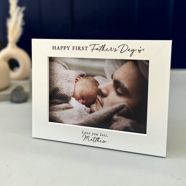 Personalised Happy First Fathers Day Picture Frame | Ideal Birthday Gift For Dad & New Father | Customized Dad Fathers Day Gift Idea