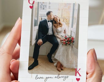 Mr And Mrs Wedding Gift, Personalised Playing Card Photo Keepsake, Newlywed Gift For Bride And Groom, Building Block Keepsake