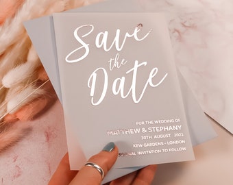 Foil Vellum Save the Date Cards, Vellum Wedding Invitation Invites (Gold, Rose Gold, Silver Foil) Custom Save the Dates - FREE envelopes