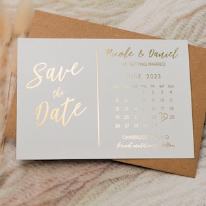 Foil Save the Date Calendar Cards, Modern Wedding Invites Invitations, (Gold, Rose Gold, Silver Foil) Custom Save the Dates - FREE Envelopes