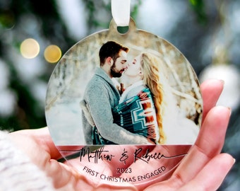 First Christmas Engaged Ornaments, Personalised Couple 1st Christmas Decorations, Photo Bauble Ornament, Handmade 2023 Xmas Gifts for Her