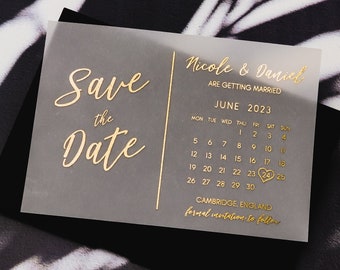 Foil Save the Date Vellum Calendar Cards, Modern Foiled Wedding Invite Invitation, Gold Foil, Rose Gold, Silver Foil - FREE envelopes