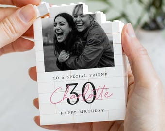Personalised 30th Birthday Gift For Her, Best Friend Photo Keepsake, Custom Building Block, Milestone Birthday Present