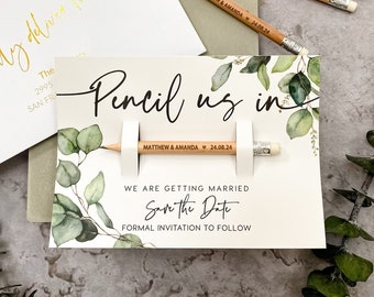 Pencil Us In Save the Date Cards | Save the Dates Wedding Invitations | | Personalised Rustic Botanical Magnets - Minimalist Save the Dates