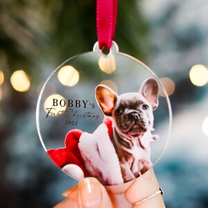 Pet Portrait Bauble, Dog First Christmas Decoration, Puppy First Christmas Bauble, Personalised Photo Gift for Dog Lovers Christmas Ornament