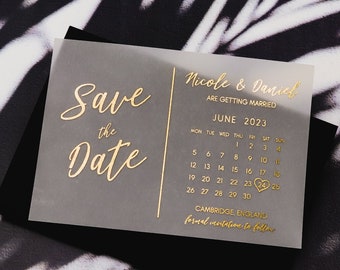 Foil Save the Date Vellum Calendar Cards, Modern Foiled Wedding Invite Invitation, Gold Foil, Rose Gold, Silver Foil - FREE envelopes