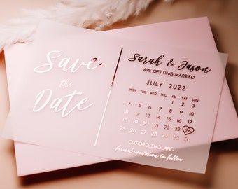 Foil Save the Date Vellum Calendar Cards Postcard, Modern Photo Wedding Invites Invitation ( Gold, Rose Gold, Silver Foil ) - FREE envelopes