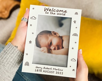 Personalised Baby Photo Frame Keepsake, New Baby Boy Girl, First Birthday Gift For Grandparents Grandma, Newborn Engraved Picture Frame