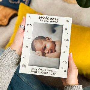 Personalised Baby Photo Frame Keepsake, New Baby Boy Girl, First Birthday Gift For Grandparents Grandma, Newborn Engraved Picture Frame