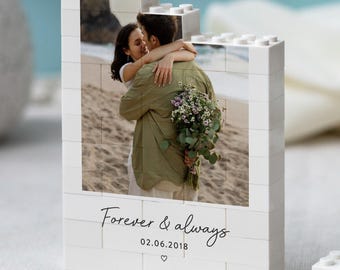 Personalised Anniversary Photo Gift, Romantic Keepsake, Custom Building Block Keepsake, Birthday Gift For Couple, Wedding Anniversary