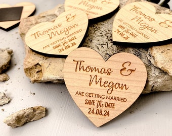 Save The Date Magnet, Rustic Wedding Invitation, Wood Heart Save The Dates, Wedding Stationery Invites, Custom Fall Winter Save The Date.