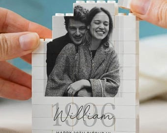 Personalised 30th Birthday Gift For Him, Custom Photo Building Block Keepsake, Mens Milestone Present