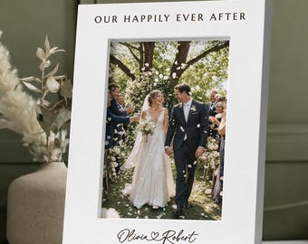 Personalised Wedding Photo Frame, Anniversary Gift For Couples, Just Married Keepsake For Bride And Groom, First Christmas Present