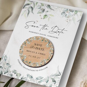 Save the Dates-magneet met kaarten | Groene Save the Date-trouwmagneten | Botanische Save the Date- of avonduitnodiging | Rustieke uitnodigingen