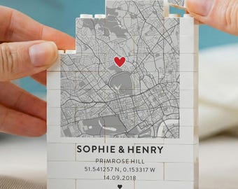 Where It All Began Map Gift, Personalised Couple Location Keepsake, Custom Coordinates Block, Anniversary Map Present, Wedding Location Gift
