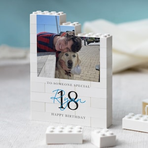 Personalised 18th Birthday Gifts for Him, Photo Building Block Keepsake for Son or Boy, Milestone Birthday Memory Gift