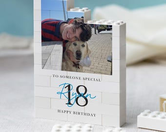 Personalised 18th Birthday Gifts for Him, Photo Building Block Keepsake for Son or Boy, Milestone Birthday Memory Gift