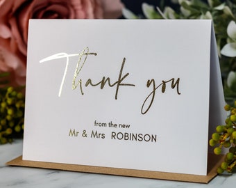 Wedding Thank you Cards, GOLD FOIL Mr & Mrs, Wedding Note Card, Multi Pack Choice of Envelope, Custom Thank you Gift Cards, Bridesmaid Card