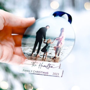 Family Christmas Ornaments, Family Christmas Tree Decorations, Personalised Gift, Family Photo Baubles, Snow Globe Christmas Ornament 2023