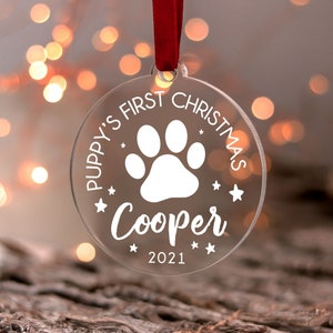 Puppy First Christmas Ornament, Custom Dog Christmas Bauble, Gift for Dog Lovers, Dog Cat First Christmas, Personalised Christmas Gift