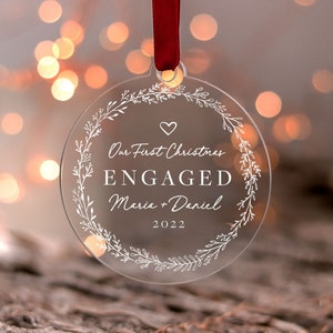 Our First Christmas Engaged Ornament, 1st Christmas Married Christmas Bauble, Custom Engagement Gifts, Gift for Couples, Christmas Wreath