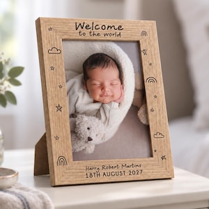 Personalised New Baby Photo Frame, Newborn Gift For Parents, Baby Announcement Keepsake, First Christmas Gift For Grandparents