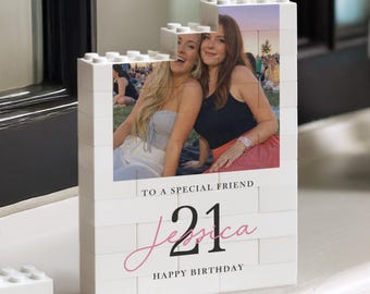 Personalised 21st Birthday Gift for Girl, Best Friend Gifts Photo Building Block Keepsake, Milestone Birthday Memory Gift