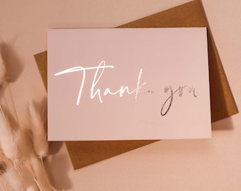 Wedding Thank you Cards Calligraphy Rose Gold Foil, Wedding Note Cards, Multi Pack Choice of Envelope Anniversary, Bridesmaids Bridal Shower