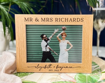 Wedding Day Gift For Couples, Personalised Wedding Photo Frame, Mr and Mrs Just Married Present, First Anniversary Gift For Husband Wife