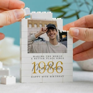 Personalised 40th Birthday Gift, Born In 1986 Photo Building Block Keepsake, Fortieth Milestone Memory