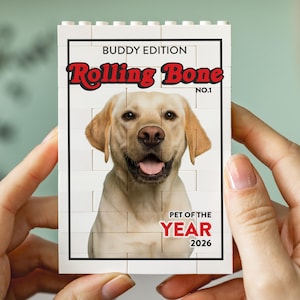 Rolling Bone Dog Magazine Block, Personalised Pet Photo Gift, Custom Dog Name Keepsake, Funny Dog Dad Present, Dog Birthday Photo Display