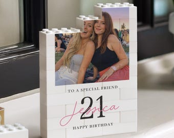 Personalised 21st Birthday Gift for Girl, Best Friend Gifts Photo Building Block Keepsake, Milestone Birthday Memory Gift