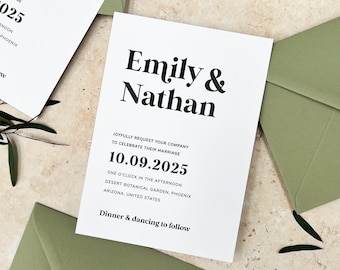 Suite de faire-part de mariage moderne | Ensemble d'invitation vert sauge minimaliste | Papeterie de mariage élégante | Lot de mariage personnalisé « Arizona »