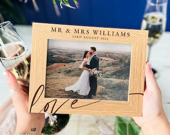 Personalised Valentines Day Gifts, Wedding Gift Photo Frame, Engraved Mr and Mrs Picture Frame, Couples Gifts, Anniversary, Engagement Gift