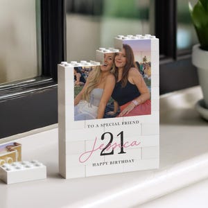 Presente personalizado para o 21º aniversário de uma menina, lembrança fotográfica em blocos de montar para melhor amiga, presente para recordar um aniversário marcante.
