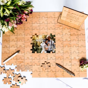 Wedding Guest Book Alternative, Puzzle Guest Book, Rustic Wedding Decor, Alternative Wood Wedding Guestbook Sign, Custom Guest Book Jigsaw image 3