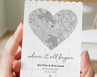 Where We Met Map Block, Personalised Couple Location Gift, Custom Coordinates Keepsake, Where It All Began Present, Anniversary Map Display
