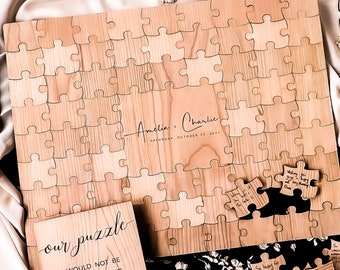 Alternative au livre d'or pour mariage rustique | Livre d'or puzzle, livre d'or puzzle personnalisé, décoration de table de mariage, livre d'or en bois, puzzle personnalisé