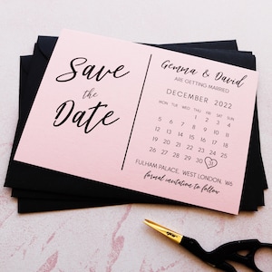 Calendar Save the Date Blush Pink Cards, Postcard Printed with Black Ink, Modern Wedding Invites Invitations - FREE envelopes