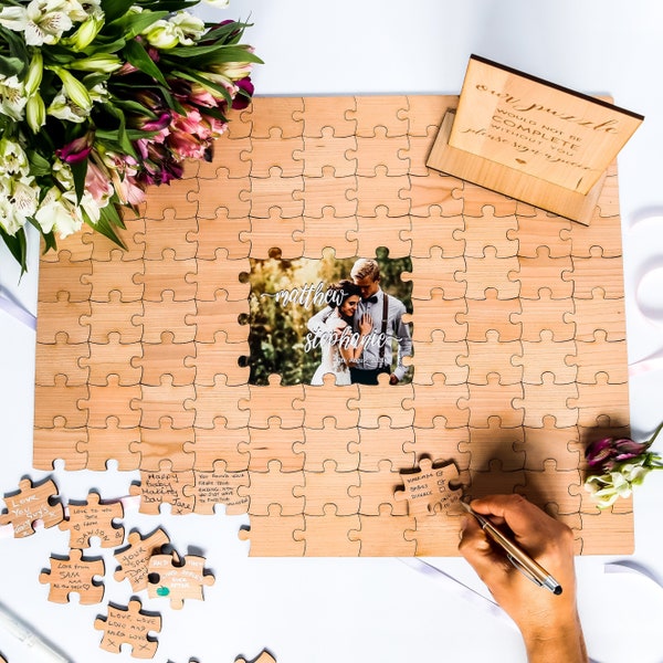 Wedding Guest Book Alternative, Puzzle Guest Book, Rustic Wedding Decor,  Alternative Wood Wedding Guestbook Sign, Custom Guest Book Jigsaw