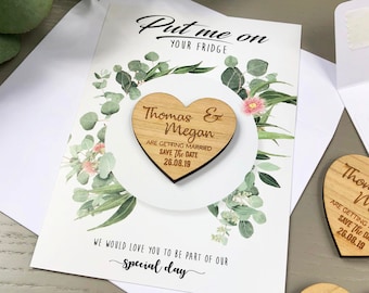 Save The Date Magnet with Cards - Personalised Wedding Invitation Boho Heart Spring Summer Save-the-Date - Wooden Save The Dates - Botanical