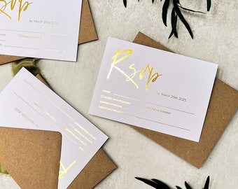 Elegante Folien-RSVP-Karten – Hochzeitseinladungssuite mit Gold-, Roségold- und Silberfolienoption „Dubai“